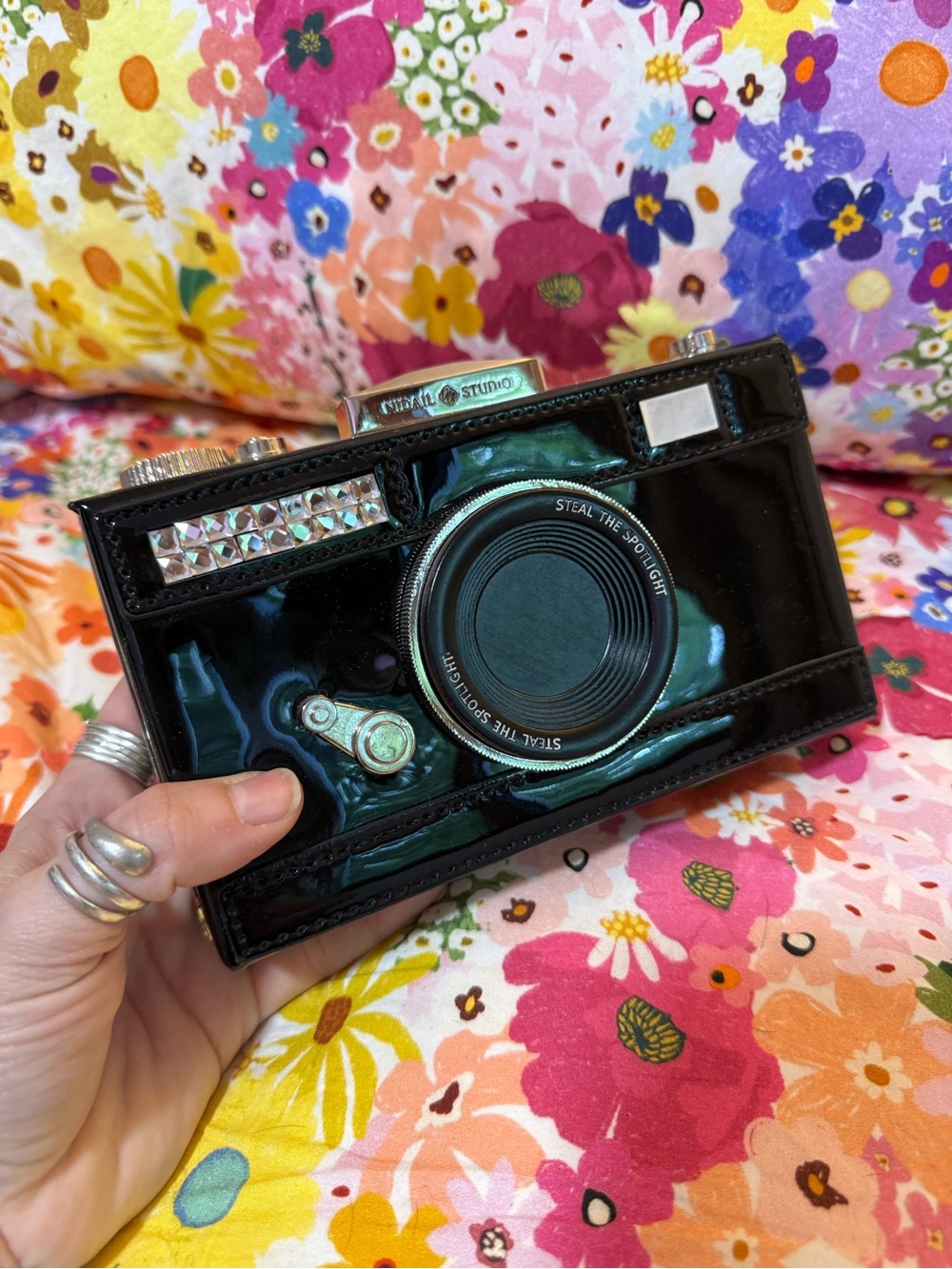Steal The Spotlight Black Patent Camera Clutch - Stylish Novelty Bag